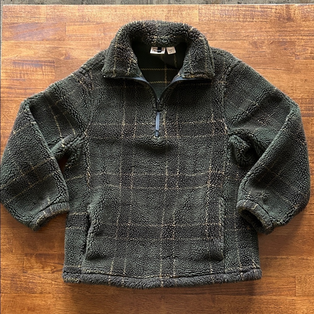 Womens Woolrich plaid half zip made in USA pullover dark green fleece size small